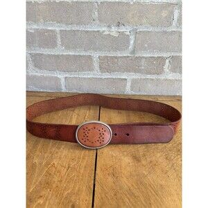 Vintage Aeropostale Brown Leather Floral Embossed Belt Size Medium